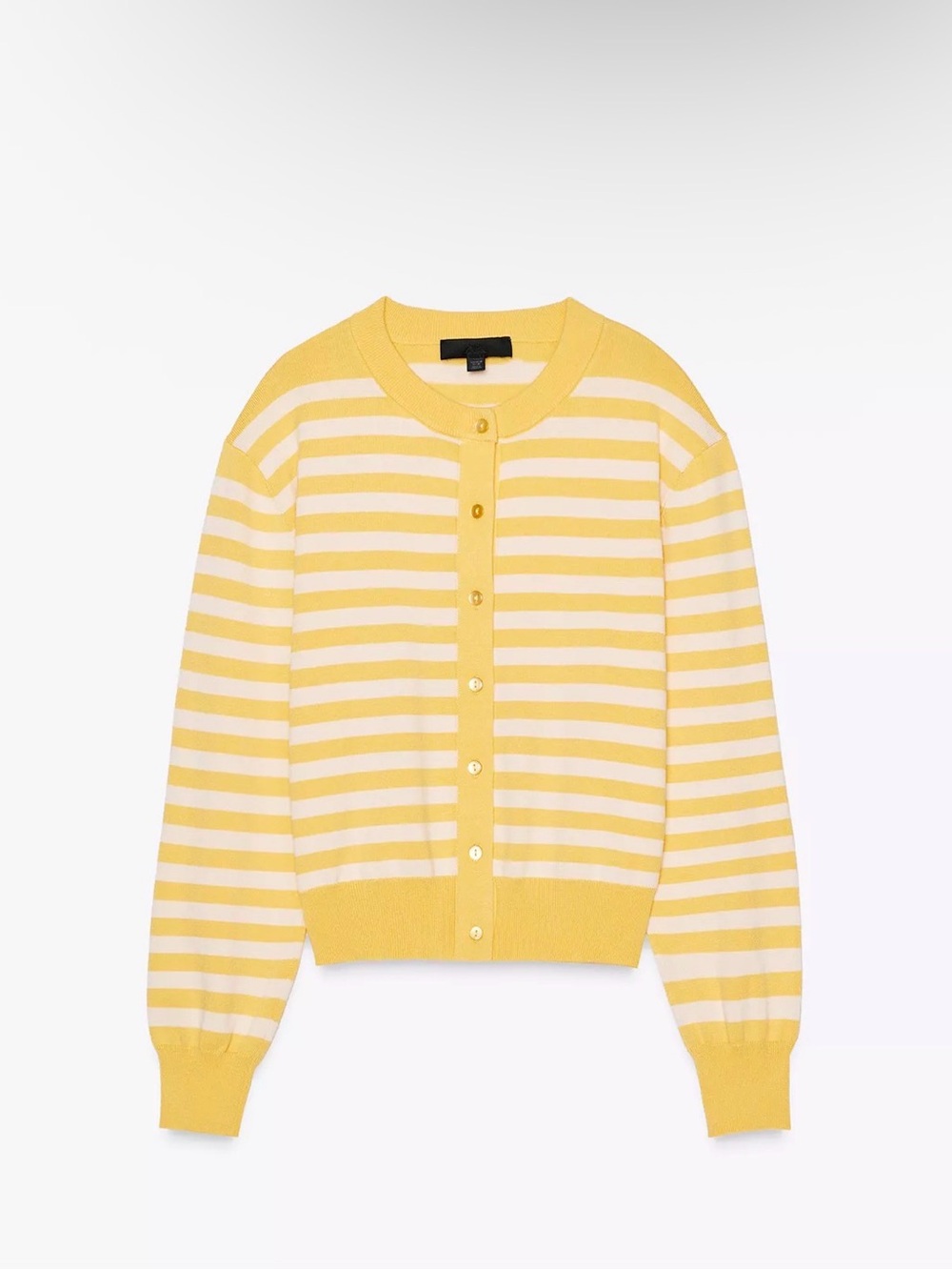 BNWT STRIPED KNIT JACKET Yellow and White Crewneck Button Cardigan Sweater SZ SM